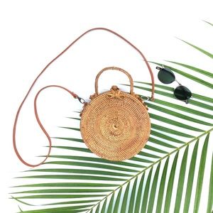 Top Handle Woven Round Rattan Bali Crossbody Bag